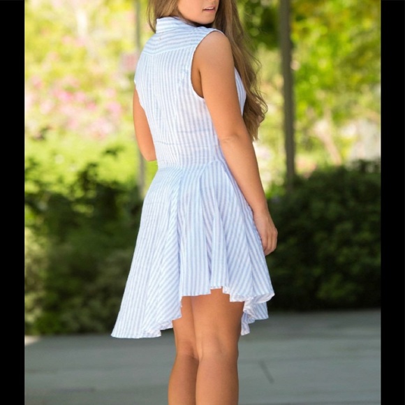Blue and White Stripes Shirt Dress - Picture 3 of 4